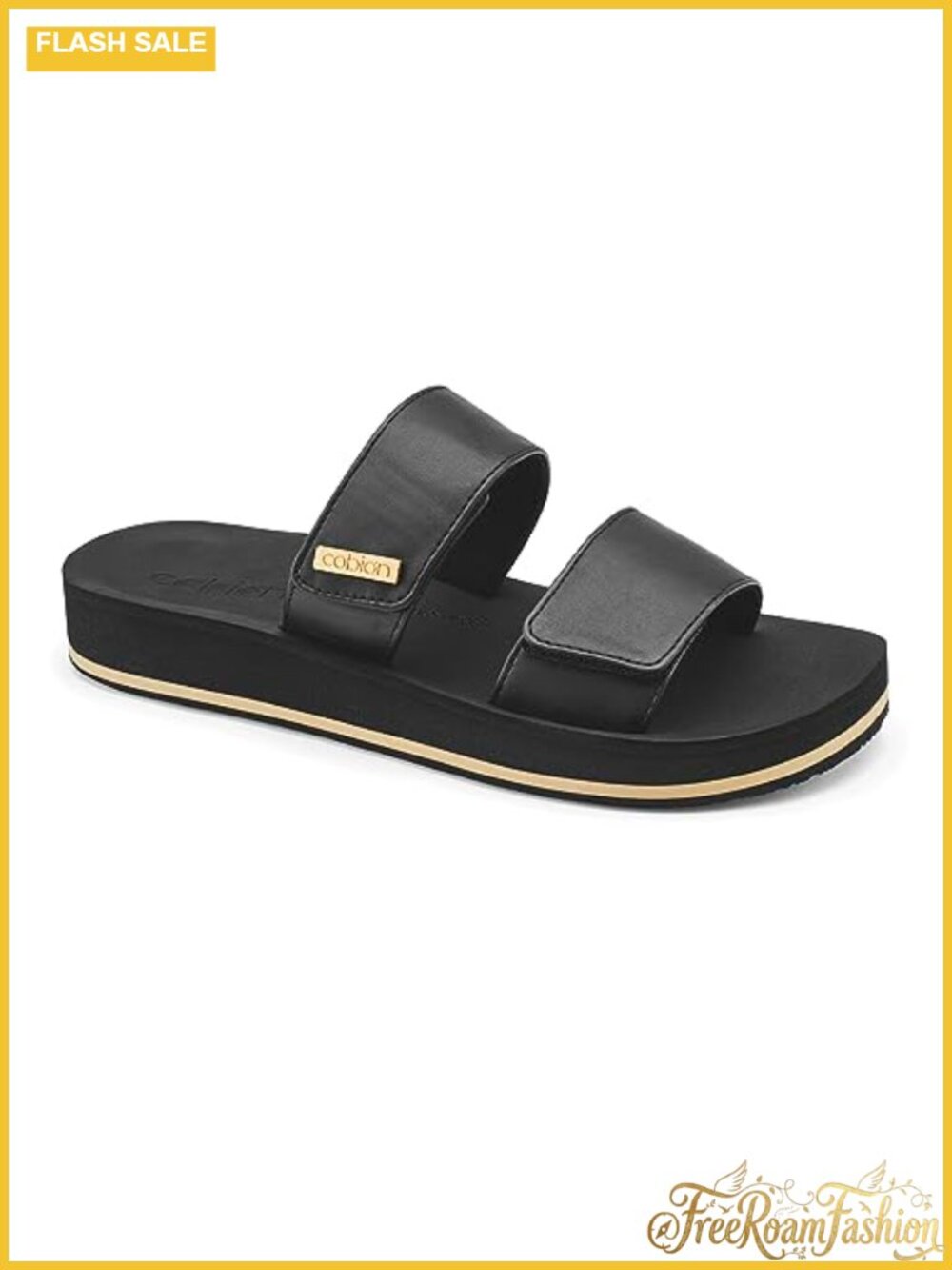 Faux Leather Slide Sandals with Arch Support Comfort